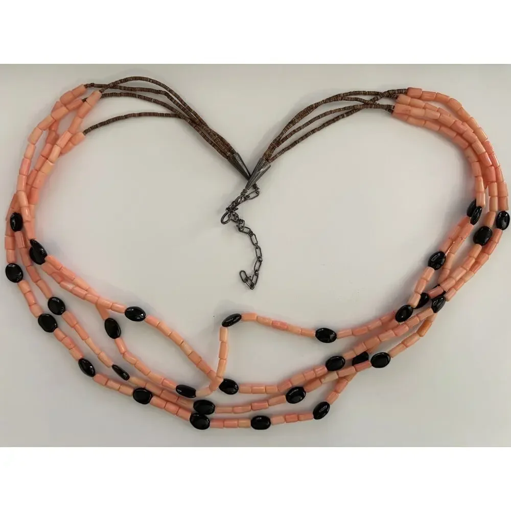 Natural Salmon Pink Coral Heidhi beads Sterling Silver Clasp Necklace